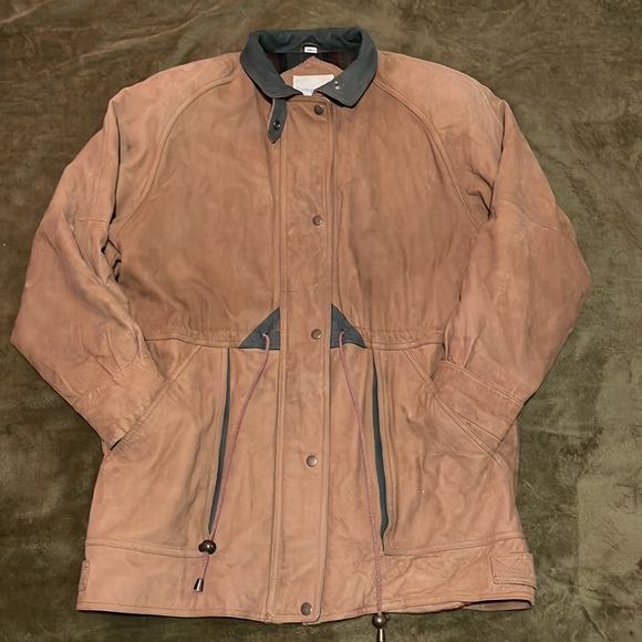 Vintage unisex Boundary Waters Genuine Brown and Green Leather Coat Size: M - Picture 4 of 11